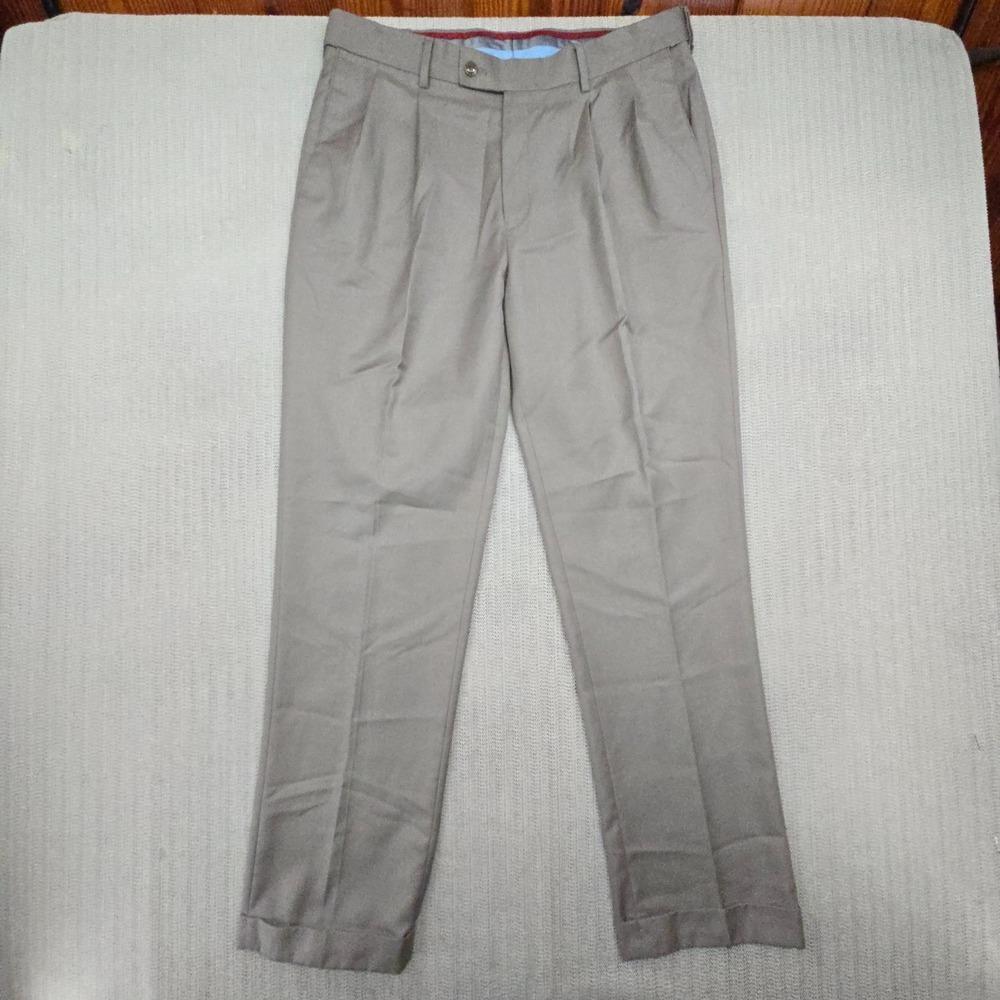 Vintage Louis Raphael Dress Pants Mens 34x32 Beige Rosso Pleated Classic 90s